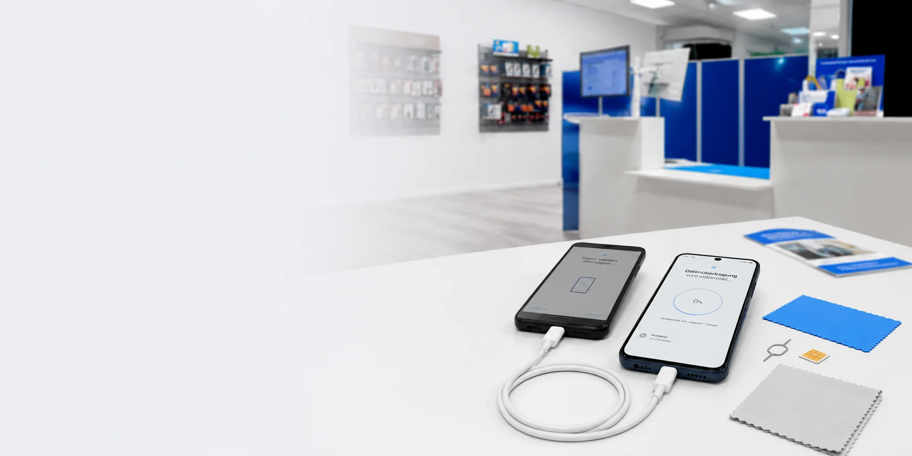 Zwei Smartphones bei einer Datenübertragung im Borini Service Laden