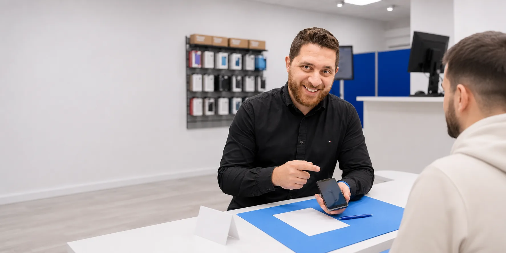 Persönliche Einrichtungserklärung am Smartphone im Laden